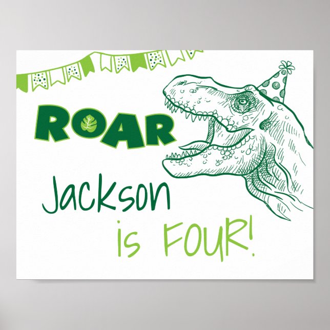 Dinosaur Roar Birthday-tecken Poster (Framsidan)