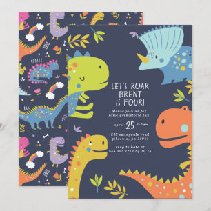 Dinosaur Roar Boys Birthday Blue Inbjudningar