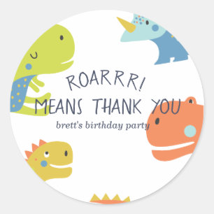 Dinosaur Roar Boys Birthday Blue Runt Klistermärke