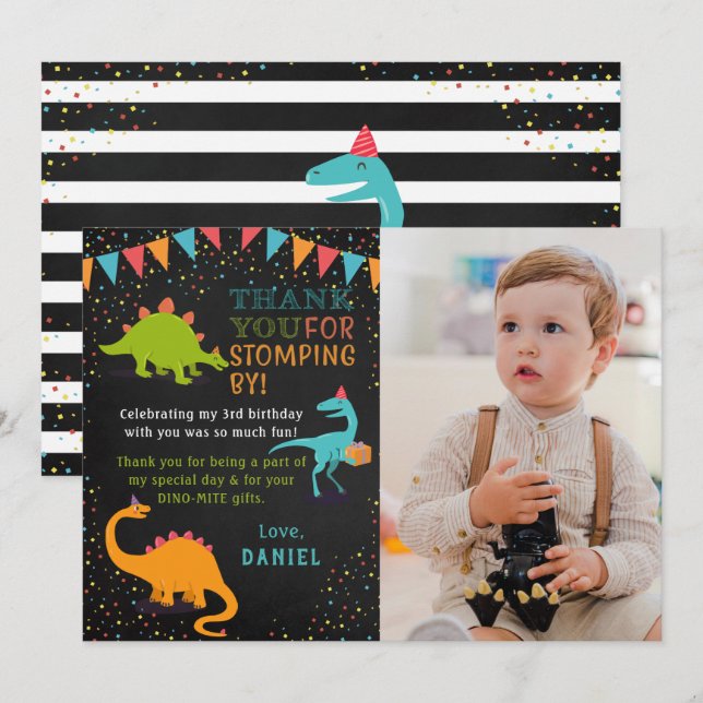Dinosaur Roar Chalkboard Birthday Tack för ditt ko Kort (Fram/baksida)