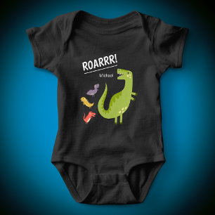 Dinosaur Roar Grönt Monogrammed Boy T Shirt