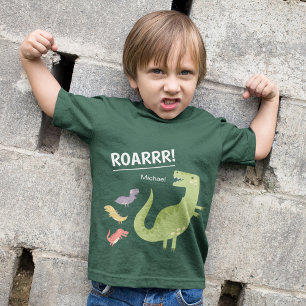 Dinosaur Roar Grönt Monogrammed Kid Boy T Shirt