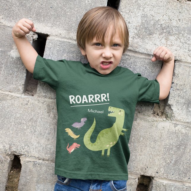 Dinosaur Roar Grönt Monogrammed Kid Boy T Shirt (Skapare uppladdad)