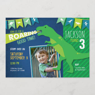 Dinosaur Roaring Boy Födelsedagsfest inbjudan