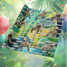 Dinosaur Roaring Grattis på födelsedagen Presentpapper