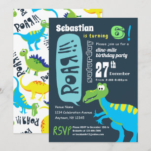 Dinosaur Roligt Födelsedagsfest, Boys Dino Mite Inbjudningar