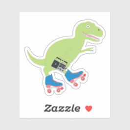 Dinosaur Roller Skating Holding Radio Klistermärken