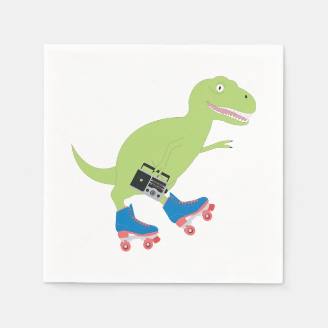 Dinosaur Roller Skating Holding Radio Pappersservett (Framsidan)