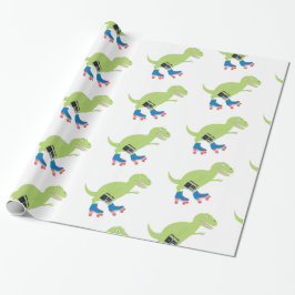 Dinosaur Roller Skating Holding Radio Presentpapper