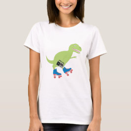 Dinosaur Roller Skating Holding Radio T Shirt