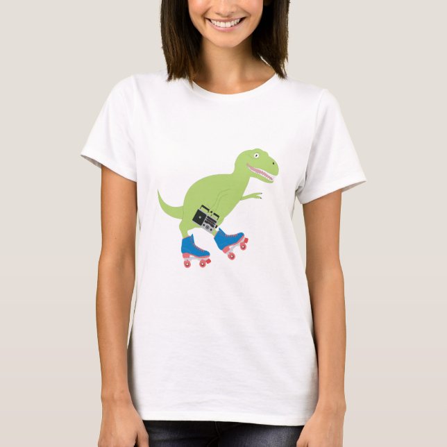 Dinosaur Roller Skating Holding Radio T Shirt (Framsida)