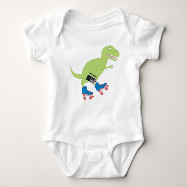 Dinosaur Roller Skating Holding Radio T Shirt (Framsida)