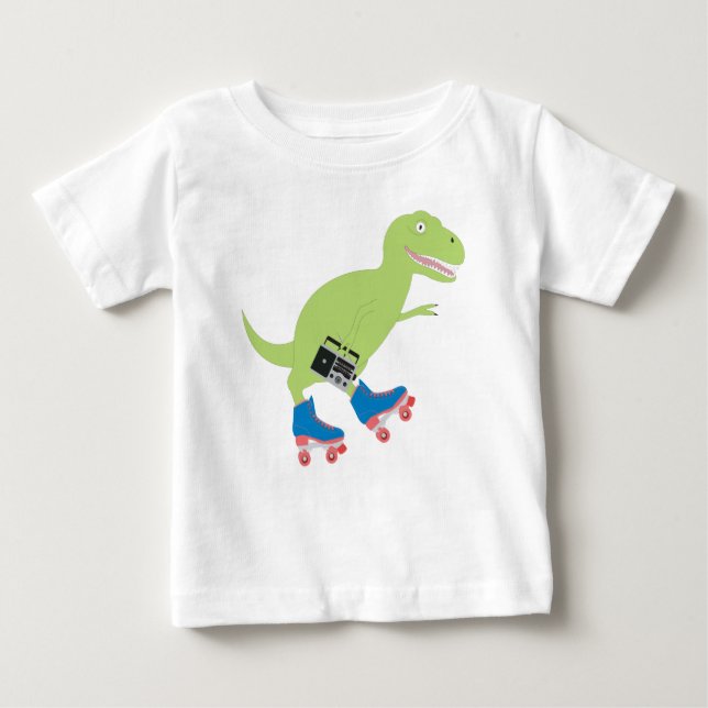 Dinosaur Roller Skating Holding Radio T Shirt (Framsida)