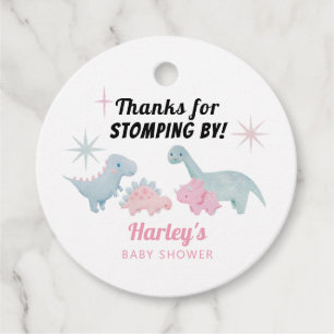 Dinosaur Rosa Baby Shower från start efter Gåvor Etiketter