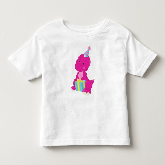 Dinosaur, Rosa Dinosaur, Party Hat, gåvor T Shirt (Framsida)