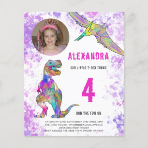 Dinosaur Rosa Födelsedagsfest Fotobudget Flygblad