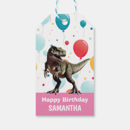 Dinosaur Rosa Party Balloons Presentetikett