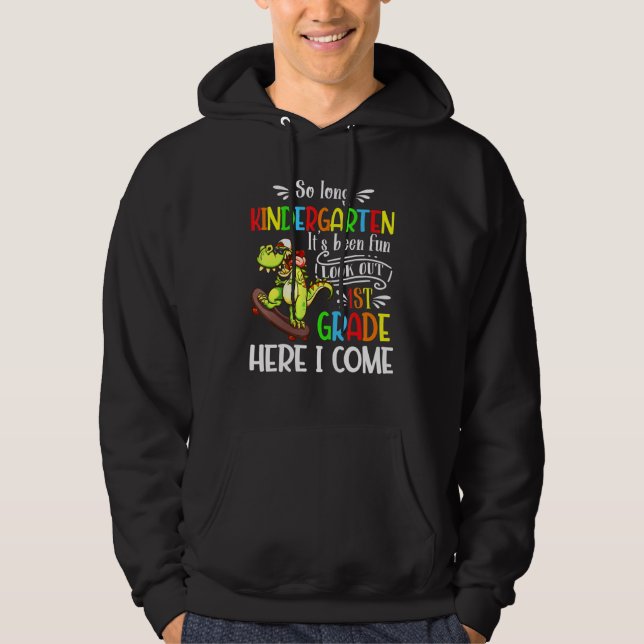 Dinosaur så Long Kindergarten Se upp 1:a Klass H Hoodie (Framsida)