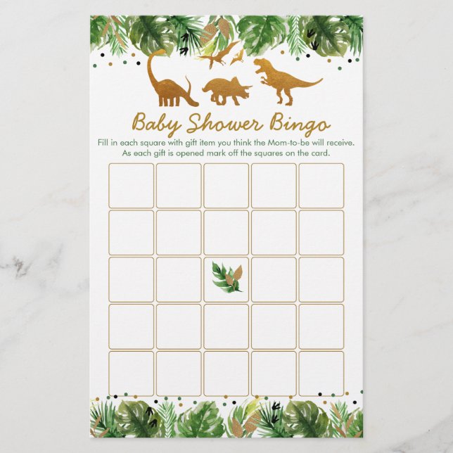 Dinosaur Safari Baby Shower Bingo Game (Framsida)
