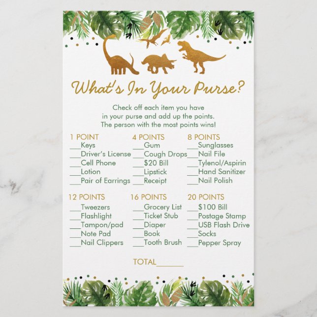 Dinosaur Safari What's in your Purse Shower Game (Framsida)