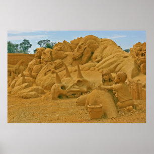 Dinosaur Sand Castle Sculptures Dinostory Poster