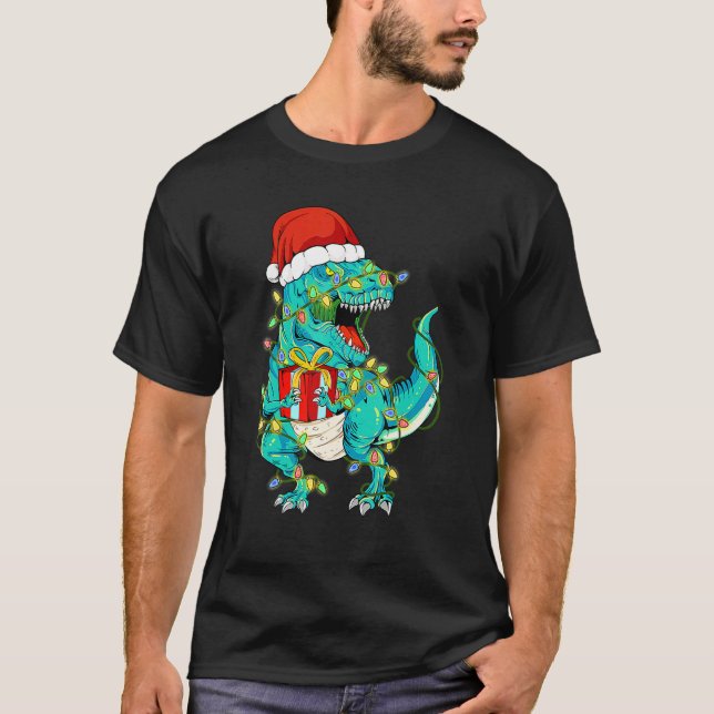 Dinosaur Santa for Boys Girls Julgran Light T Shirt (Framsida)