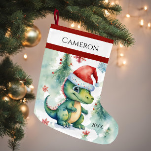 Dinosaur Santa Hat Stor Julstrumpa