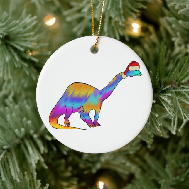 Dinosaur Santa Rainbow färg Julgransprydnad Keramik (Träd)