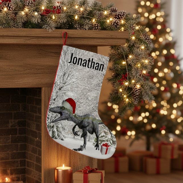 Dinosaur Santa Raptor Velociraptor Namn Liten Julstrumpa (Skapare uppladdad)