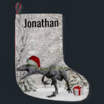 Dinosaur Santa Raptor Velociraptor Namn Liten Julstrumpa<br><div class="desc">Den här designen kan vara personlig i det område som tillhandahålls genom att ändra fotot och/eller text. Du kan också anpassa den genom att klicka på Anpassa den här mallen och sedan välja klicka för att anpassa ytterligare alternativ och ta bort eller ändra färg i bakgrunden, lägga till text, ändra...</div>