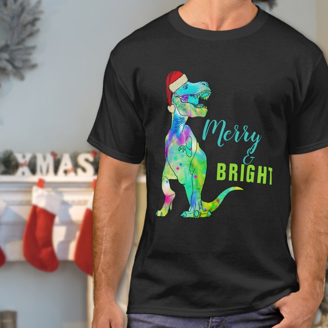 Dinosaur Santa T-Rex Merry och lysande citat T Shirt (Funny merry and bright christmas T-Rex dinosaur t-shirt)