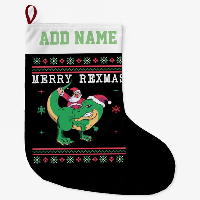 Dinosaur Santa T-Rex Ugly jul Sweater Stor Julstrumpa (Framsidan)