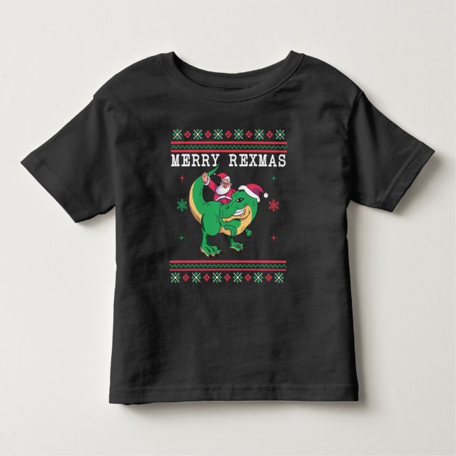Dinosaur Santa T-Rex Ugly jul Sweater T Shirt (Framsida)