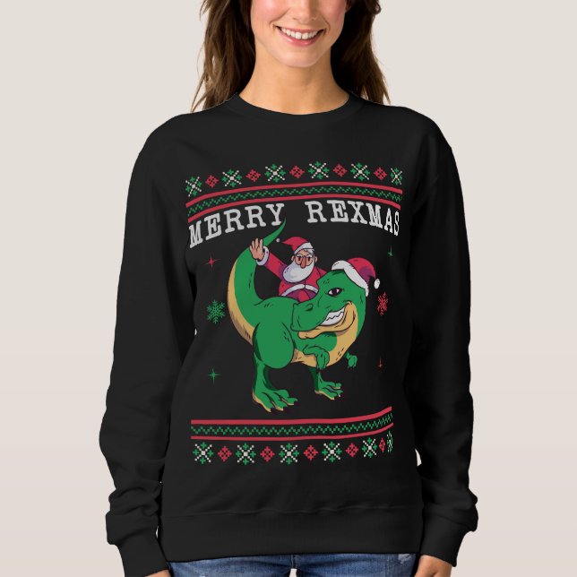 Dinosaur Santa T-Rex Ugly jul Sweater T Shirt (Framsida)