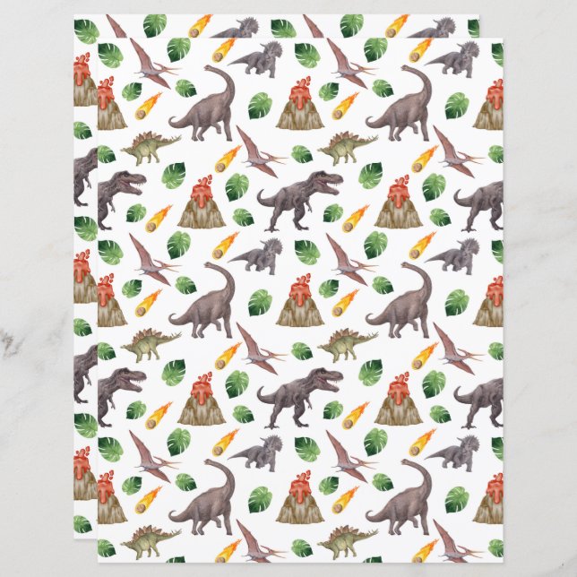 Dinosaur Scrapbook Paper (Fram/baksida)