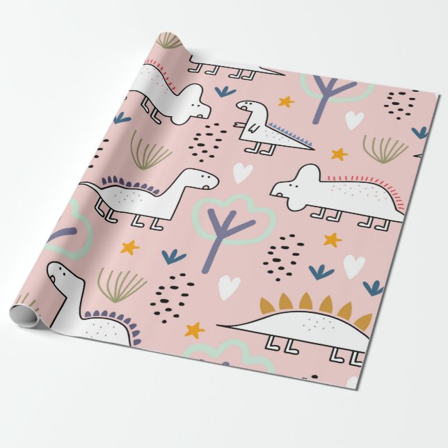 Dinosaur seamless pattern, vintage illustration wi presentpapper (Utrullad)