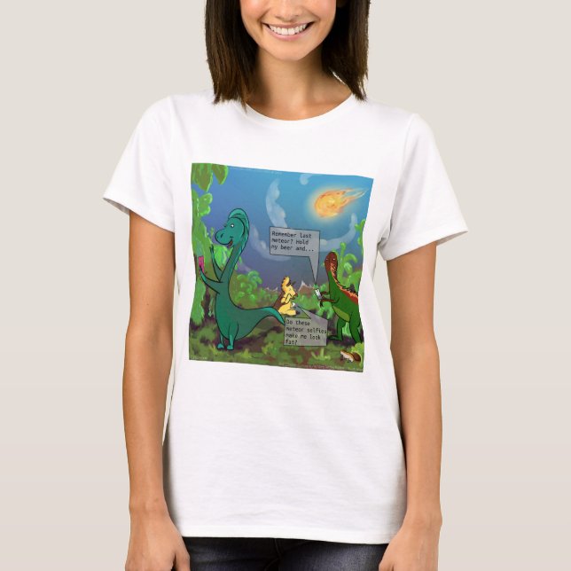 Dinosaur Selfie Kvinnor Rolig Tecknad Serie T Shirt (Framsida)