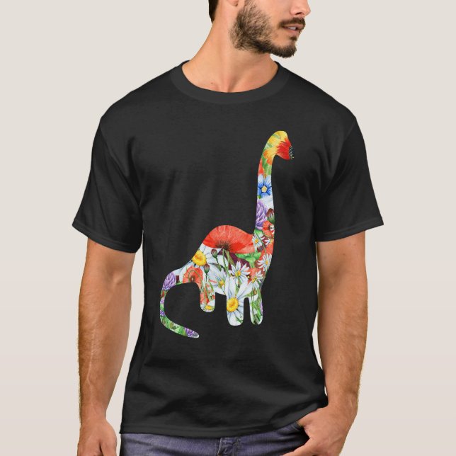 Dinosaur Shaped Blommigt Graphic Flower Mönster Di T Shirt (Framsida)