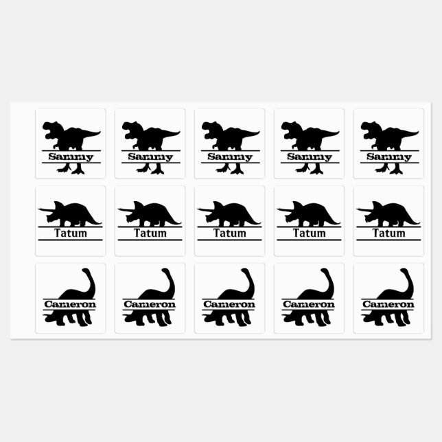 Dinosaur Silhouette Personlig Namn Etiketter (Ark)