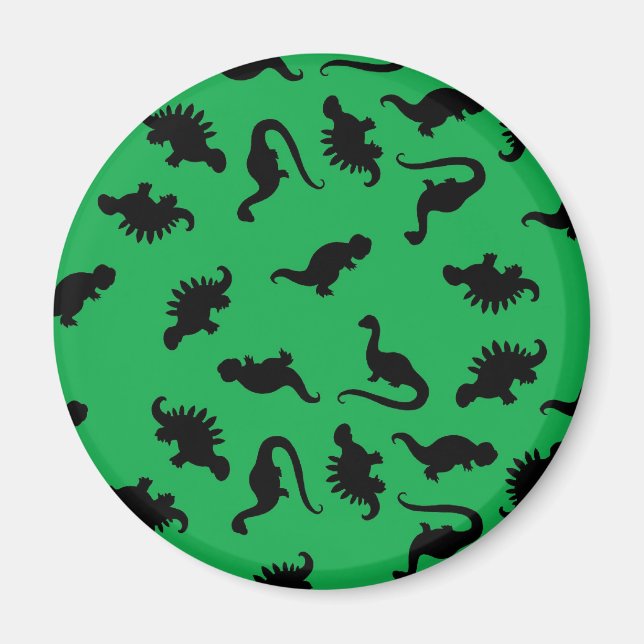 Dinosaur Silhouettes on Grönt Background Mönster Magnet (Framsidan)