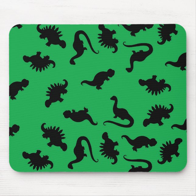 Dinosaur Silhouettes on Grönt Background Mönster Musmatta (Framsidan)