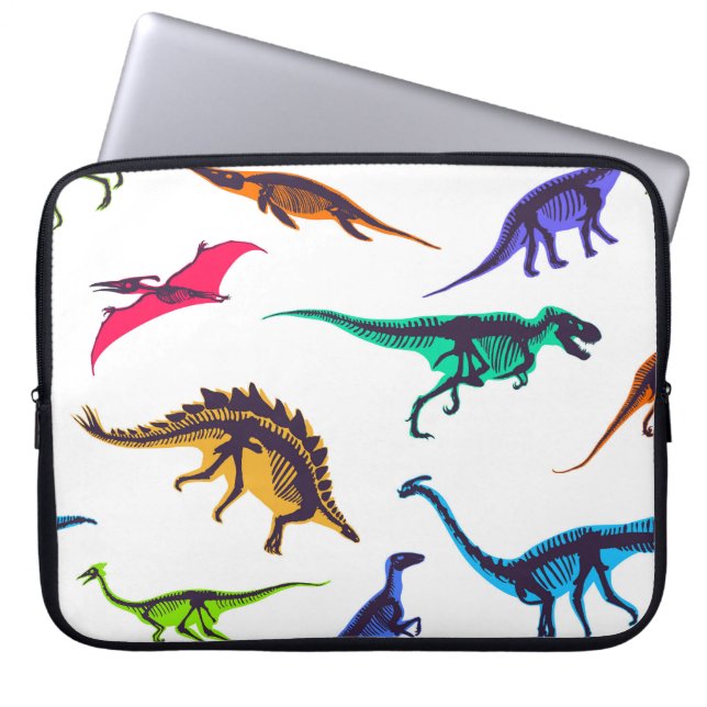 Dinosaur silhouettes: vintage sketch mönster. laptop fodral (Framsidan)