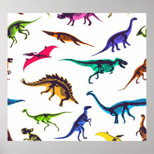 Dinosaur silhouettes: vintage sketch mönster. poster