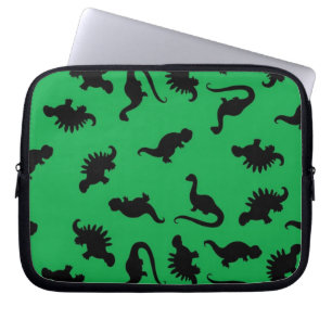 Dinosaur Siluetter på Grön Bakgrundsmönster Laptop Sleeve