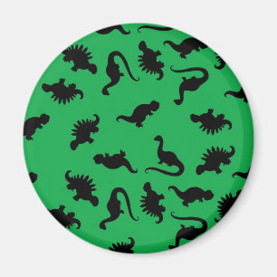Dinosaur Siluetter på Grön Bakgrundsmönster Magnet