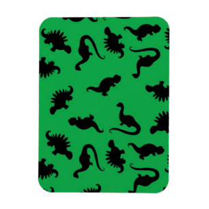 Dinosaur Siluetter på Grön Bakgrundsmönster Magnet