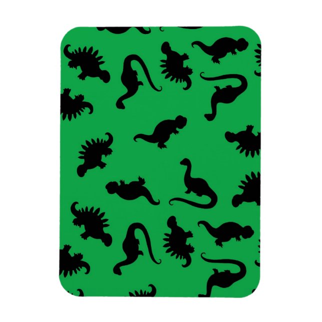 Dinosaur Siluetter på Grön Bakgrundsmönster Magnet (Vertikal)