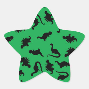 Dinosaur Siluetter på Grön Bakgrundsmönster Stjärnformat Klistermärke