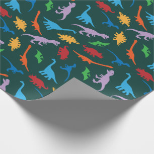 Dinosaur sju arter silhuette mönster presentpapper