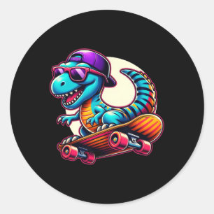 Dinosaur Skateboard Rolly T-Rex Dino Skateboard Runt Klistermärke